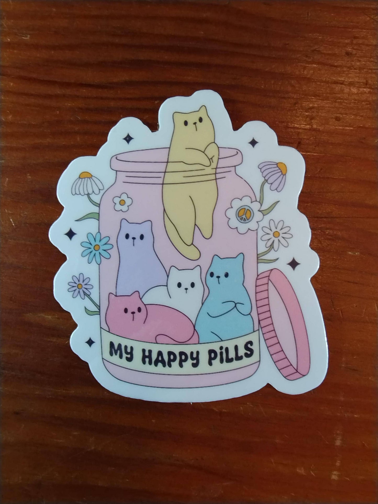 Cats Are My Happy Pills - Cute Cat Sticker Pack | Waterproof Vinyl Cat Stickers for Laptop, Water Bottle & Planner