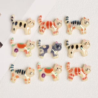 Colorful Ceramic Cat Cabochons – Whimsical Hand-Painted Kitty Embellishments