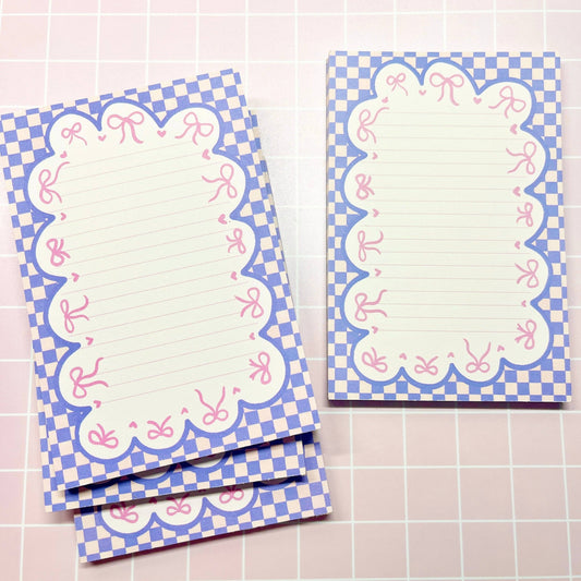 Coquette Bow Notepad | Blue Gingham Cute Aesthetic Memo Pad