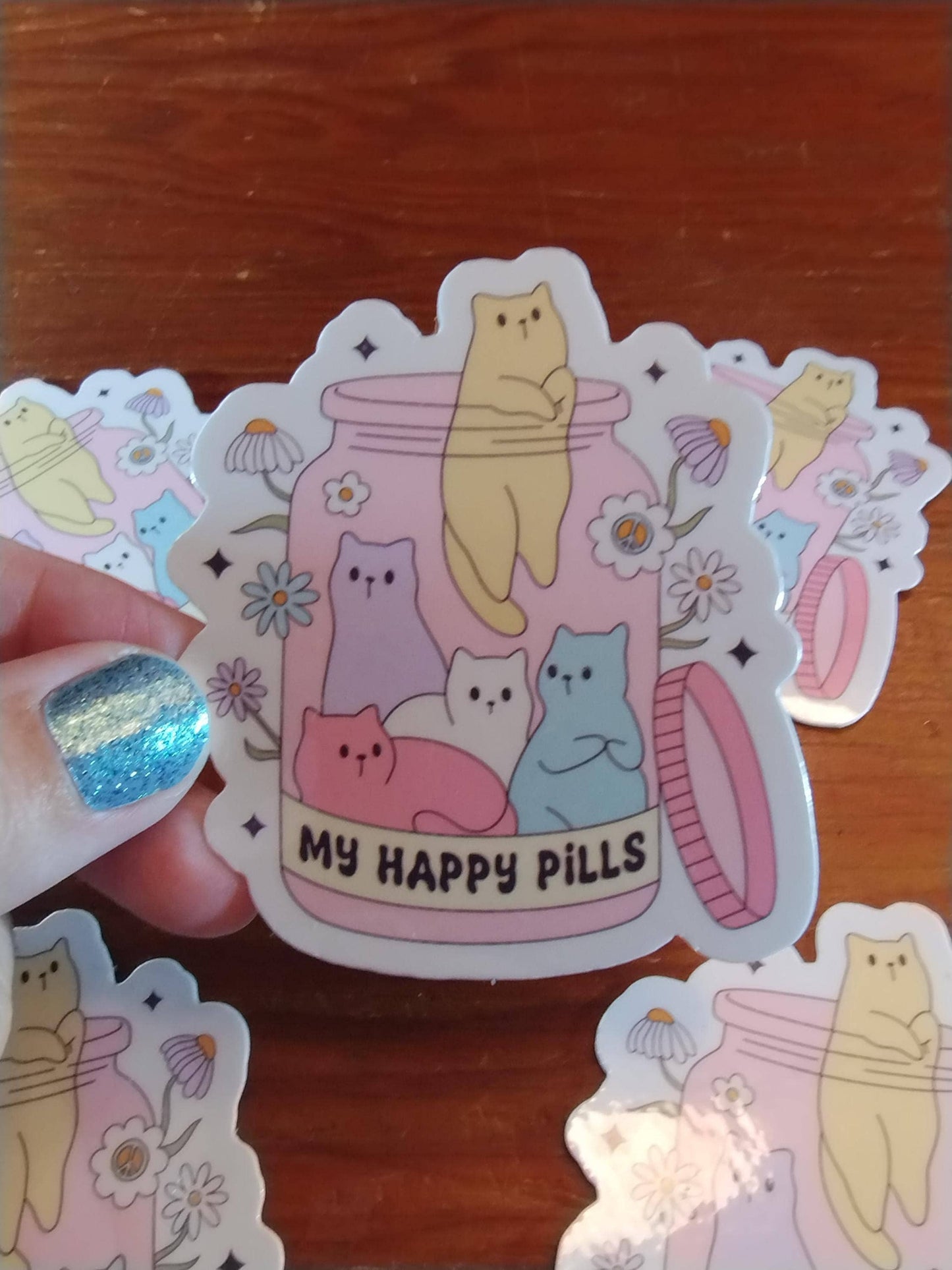 Cats Are My Happy Pills - Cute Cat Sticker Pack | Waterproof Vinyl Cat Stickers for Laptop, Water Bottle & Planner
