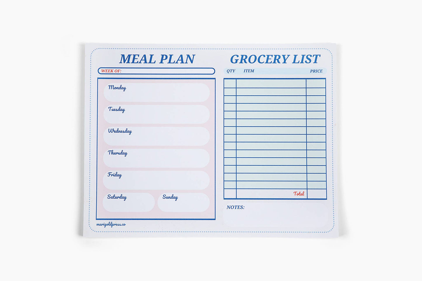 Vintage Diner Guest Check Meal Planner & Grocery List Notepad