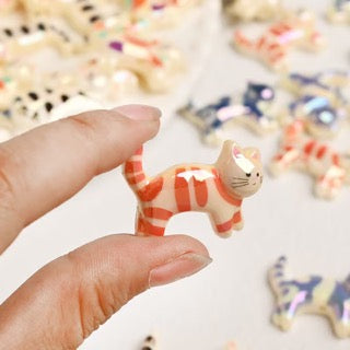 Colorful Ceramic Cat Cabochons – Whimsical Hand-Painted Kitty Embellishments