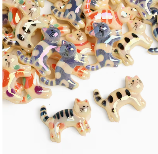 Colorful Ceramic Cat Cabochons – Whimsical Hand-Painted Kitty Embellishments