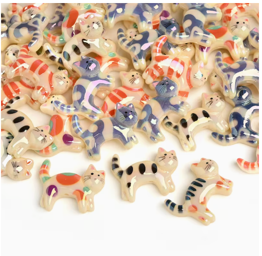 Colorful Ceramic Cat Cabochons – Whimsical Hand-Painted Kitty Embellishments