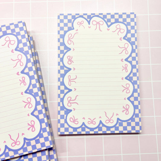 Coquette Bow Notepad | Blue Gingham Cute Aesthetic Memo Pad