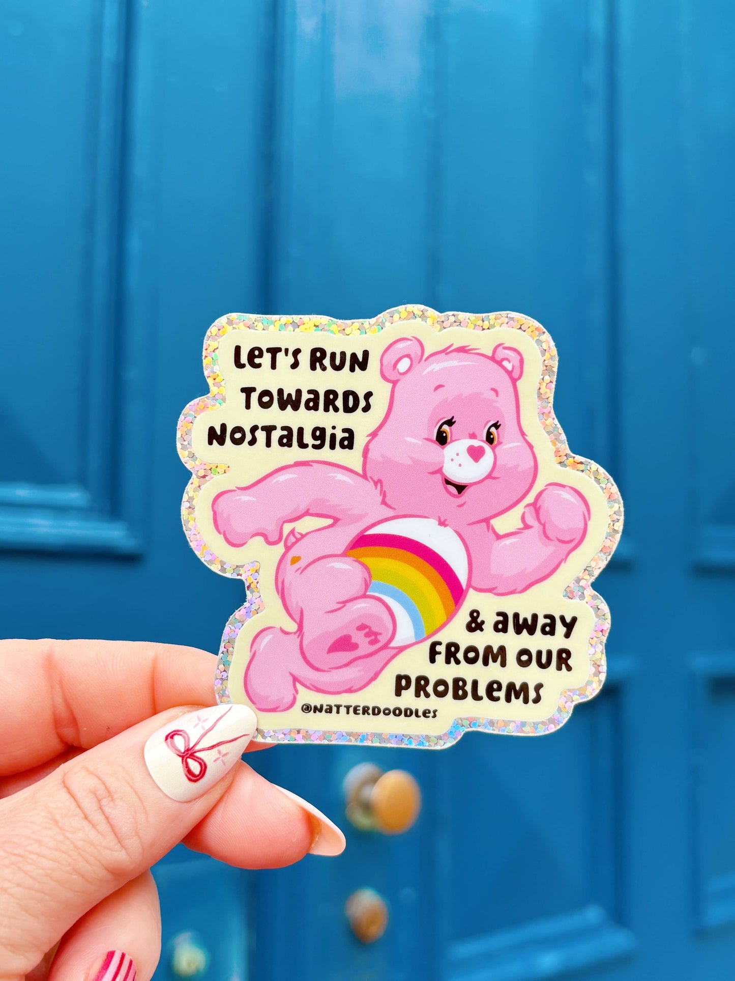 Nostalgia Care Bear Sticker |  Vinyl Decal | Pink Care Bear Sticker