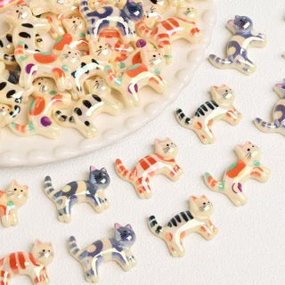 Colorful Ceramic Cat Cabochons – Whimsical Hand-Painted Kitty Embellishments