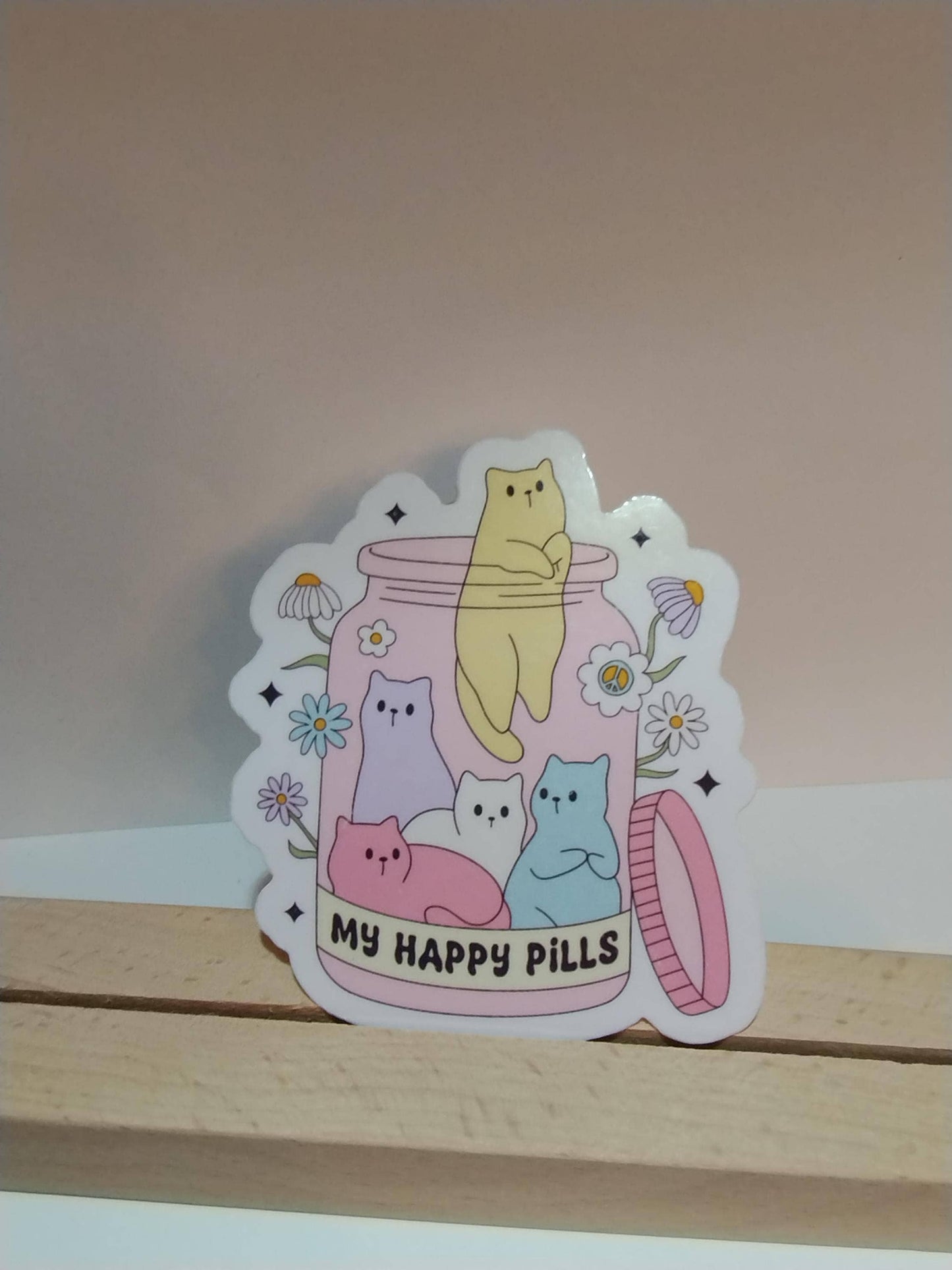 Cats Are My Happy Pills - Cute Cat Sticker Pack | Waterproof Vinyl Cat Stickers for Laptop, Water Bottle & Planner