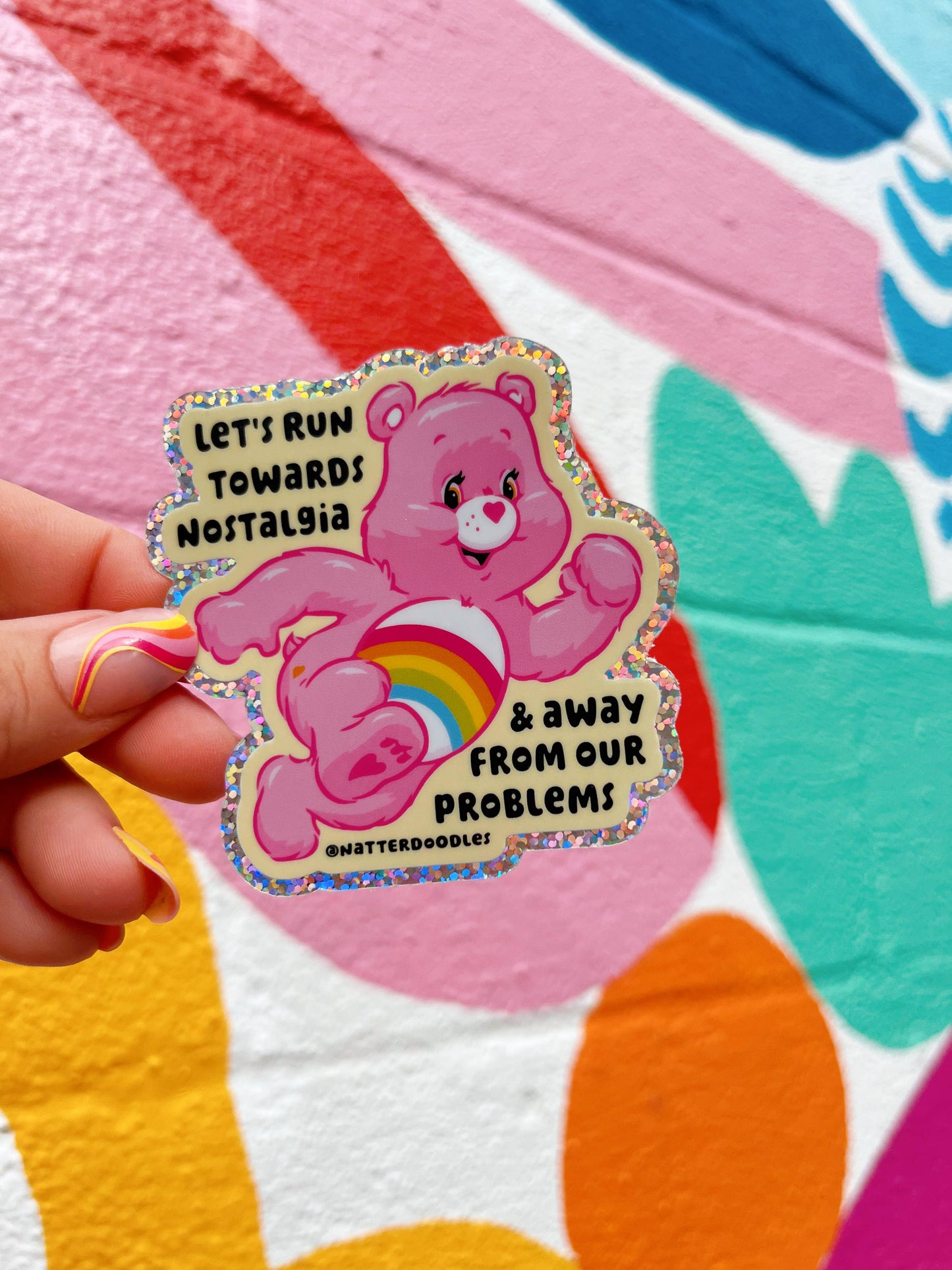 Nostalgia Care Bear Sticker |  Vinyl Decal | Pink Care Bear Sticker